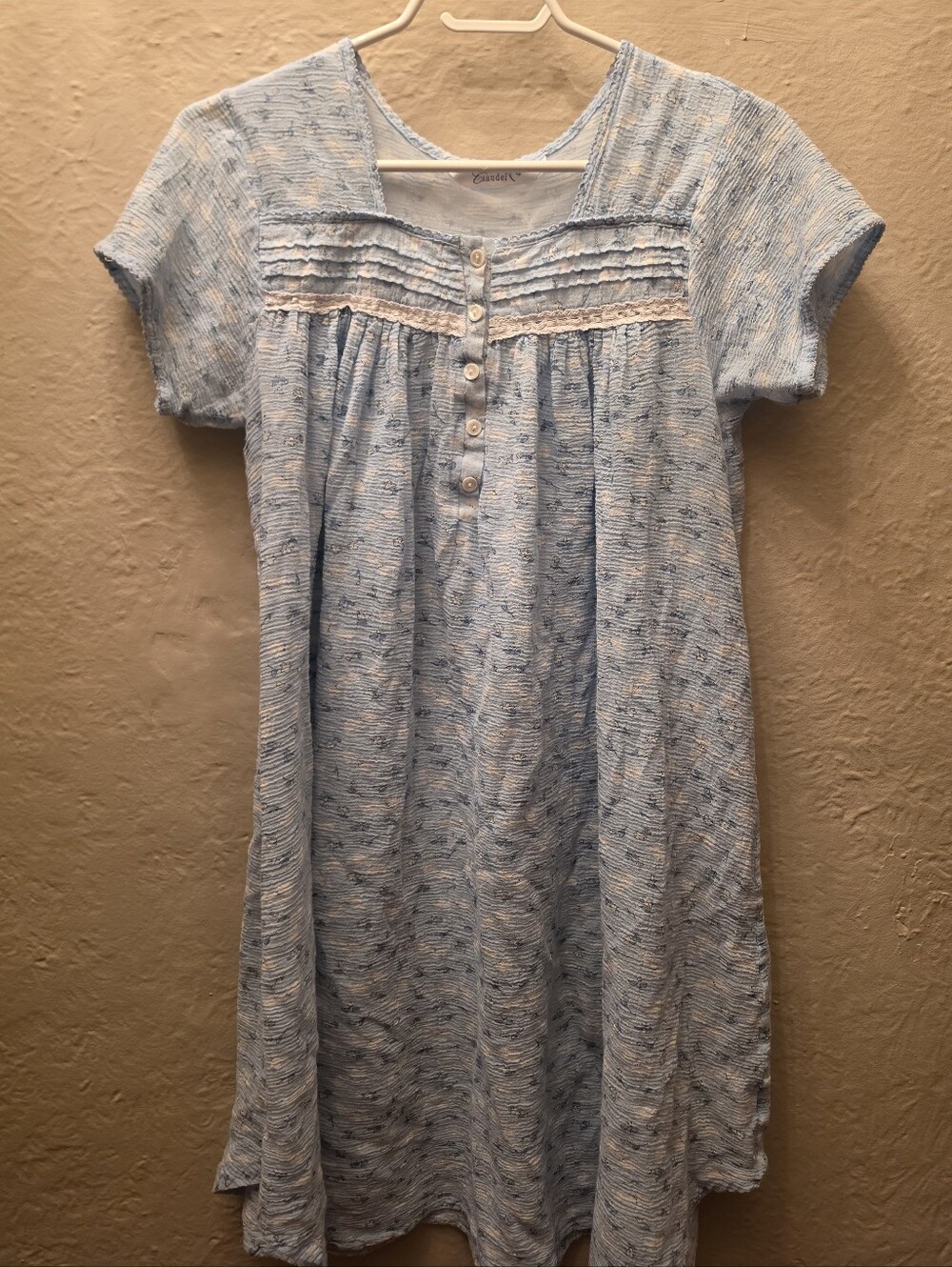 Vintage Claudel Blue Floral Cottagecore Prairie Babydoll Nightgown Dress